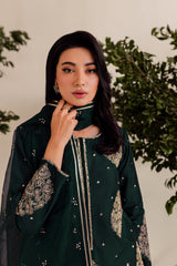 IMPERIAL GREEN EMBROIDERED 3PC Winter Dress