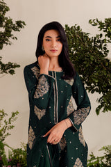 IMPERIAL GREEN EMBROIDERED 3PC Winter Dress