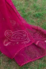 3 Pc Lawn embroidered women maroon dress