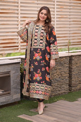 Hira Elegant Floral Embroidered Raw Silk Suit with Bamber Chiffon Dupatta