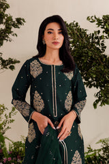 IMPERIAL GREEN EMBROIDERED 3PC Winter Dress