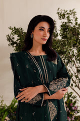 IMPERIAL GREEN EMBROIDERED 3PC Winter Dress