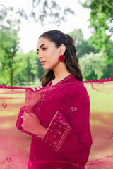 3 Pc Lawn embroidered women maroon dress