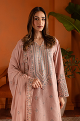 Pink Lotus 3Pc- Embroidered Lawn Party wear Dress in Tea Pink , baby pink color