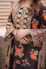 Hira Elegant Floral Embroidered Raw Silk Suit with Bamber Chiffon Dupatta