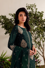 IMPERIAL GREEN EMBROIDERED 3PC Winter Dress