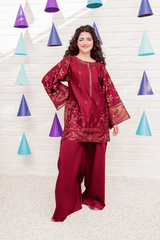 maroon rosewood short shirt and plazo trouser for women