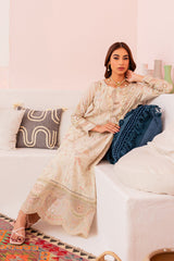 off white skin semi formal embroidered frock Lawn dress