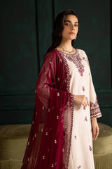 Ivory Rua 3Pc - Embroidered Khaddar Dress