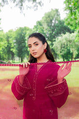 3 Pc Lawn embroidered women maroon dress