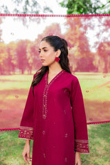 3 Pc Lawn embroidered women maroon dress