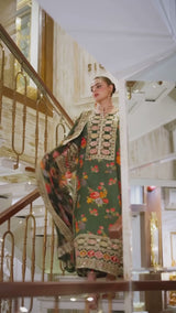 Hira Elegant Floral Embroidered Raw Silk Suit with Bamber Chiffon Dupatta