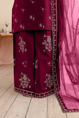Maroon Albus Percival 3PC Embroidered Lawn Dress sharara