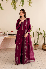 Maroon Albus Percival 3PC Embroidered Lawn Dress sharara