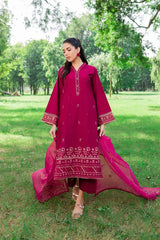 3 Pc Lawn embroidered women maroon dress