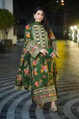 Hira Elegant Floral Embroidered Raw Silk Suit with Bamber Chiffon Dupatta
