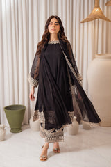 Mid night elegance embroidered 3pc chiffon women dress