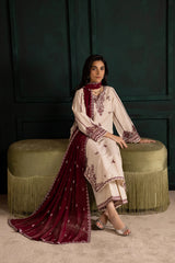 Ivory Rua 3Pc - Embroidered Khaddar Dress