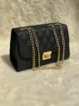 Cross body bag with golden chain.(Black)