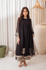 Mid night elegance embroidered 3pc chiffon women dress
