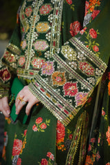 Hira Elegant Floral Embroidered Raw Silk Suit with Bamber Chiffon Dupatta