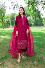 3 Pc Lawn embroidered women maroon dress