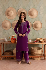 Purple Raina 2Pc - Embroidered Khaddar Dress
