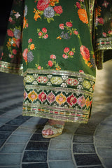 Hira Elegant Floral Embroidered Raw Silk Suit with Bamber Chiffon Dupatta