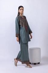 Teal Blue Embroidered 2-Piece Suit – Premium Collection by Lalazar