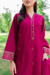 3 Pc Lawn embroidered women maroon dress