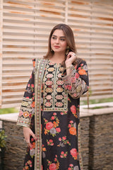 Hira Elegant Floral Embroidered Raw Silk Suit with Bamber Chiffon Dupatta