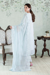 Elegant ice blue embroidered organza suit with chiffon dupatta for Eid and wedding wear