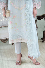 Festive wear ice blue organza suit with embroidered chiffon dupatta and silk lining