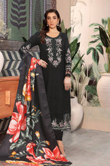 Mahpara Black 3 Pc Embroidered Dhanak Dress