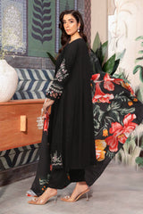 Mahpara Black 3 Pc Embroidered Dhanak Dress