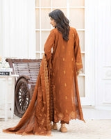 Maira 3Pc Embroidered Karandi Dress featuring premium fancy slub karandi shirt, embroidered lace dupatta, and matching trouser — elegant winter outfit by Lalazar Shop.