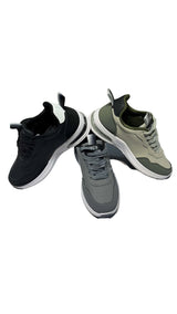 Kids black and white sport sneakers front view