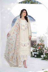 KARMA 3Pc Embroidered Lawn Dress in off-white and lilac colors