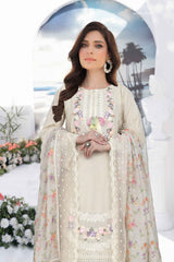 KARMA 3Pc Embroidered Lawn Dress in off-white and lilac colors