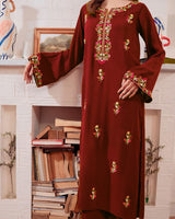 2-Pc Mahira Maroon Embroidered Lawn Dress