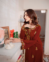 2-Pc Mahira Maroon Embroidered Lawn Dress