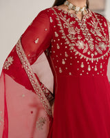 Red Embroidered Chiffon Long Maxi Dress