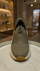 Beige knit slip-on sneaker with thick max cushion sole