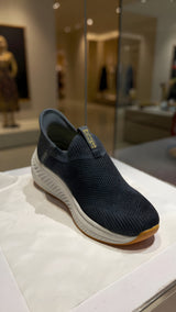 Lightweight black knit slip-on walking shoes