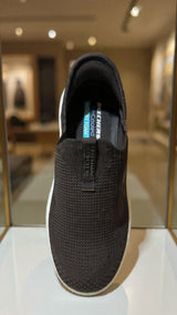 Modern brown knitted slip-on shoe designed for everyday comfort and easy wear