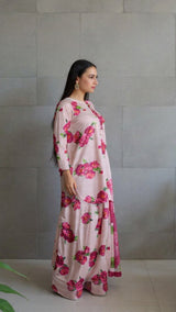 Pink floral printed kurta suit