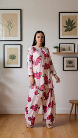 Pink floral printed kurta suit