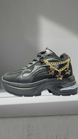 Kids black fashion sneakers with star chain