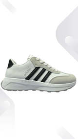 Kids Classic Stripe Sneakers – White, Black & Brown