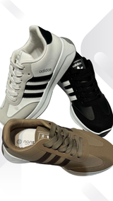 Kids Classic Stripe Sneakers – White, Black & Brown